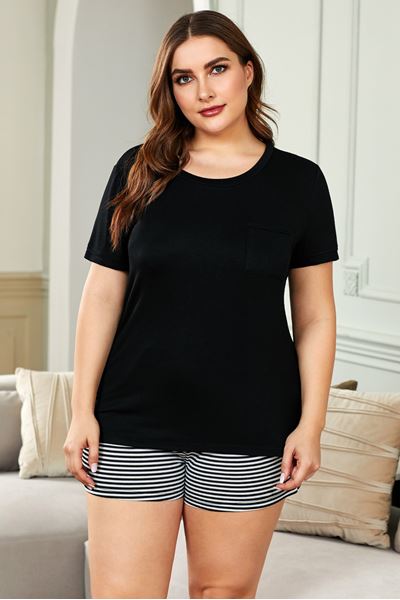 Immagine di PLUS SIZE SOLID T  SHIRT AND STRIPED SHORTS SET